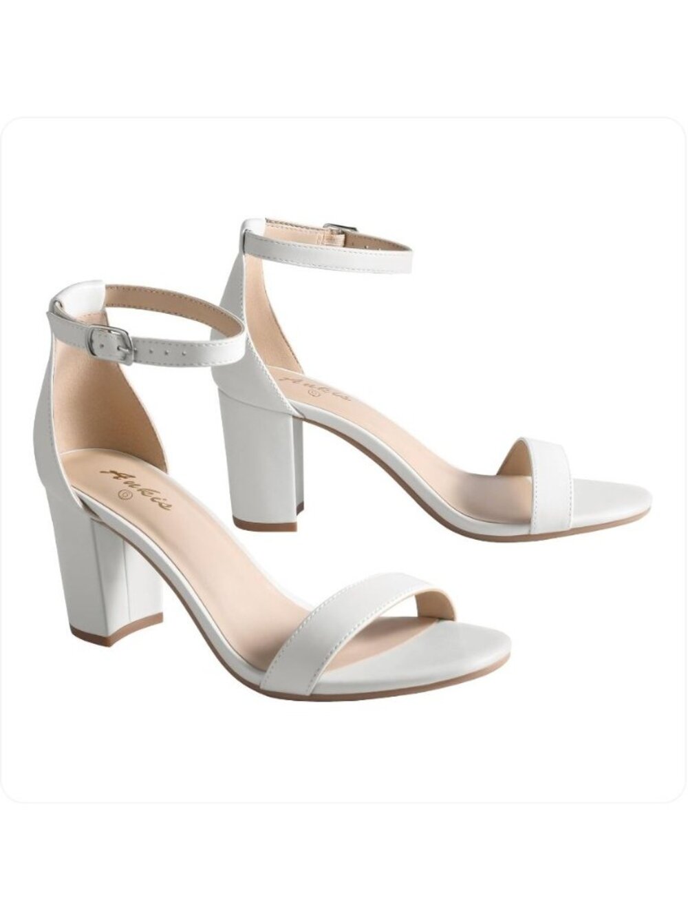 Ankis Womens 7 Heel Sandals White Chunky Adjust Ankle Strap Elegant Designer NEW